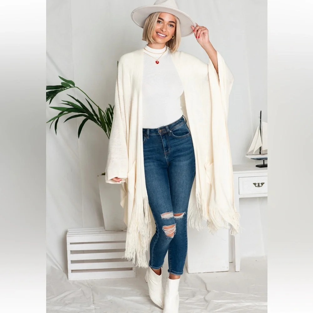 Boho Long Knit Fringed Cardigan - Picture 1 of 4